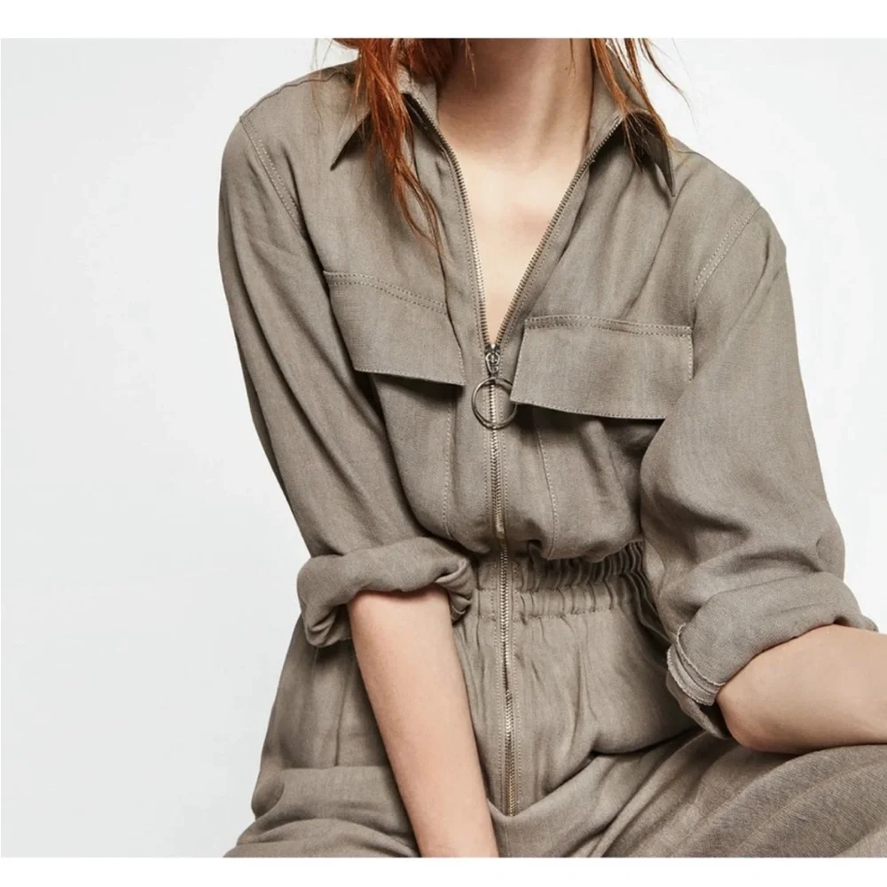 ZARA Studio Canvas Linen Utility Jumpsuit XS BLOGGER FAVORITE